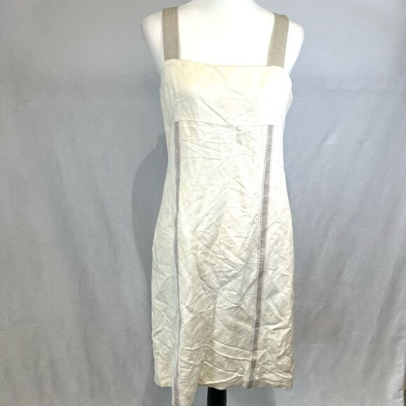Harve Bernard off white and mocha linen blend dress size 8 NWT - Picture 1 of 5